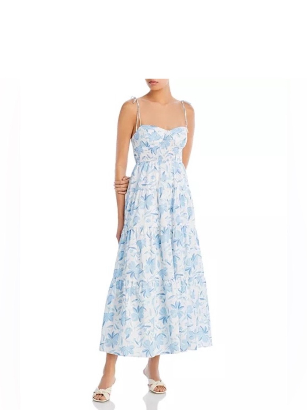 Wayf Light Blue Floral Tiered Maxi Dress